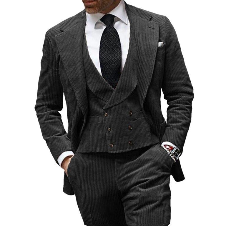 Ceehuteey Corduroy Men’s 3 Pieces Regular Fit Blazer (Blazer+vest+Pants) – 42R / Black