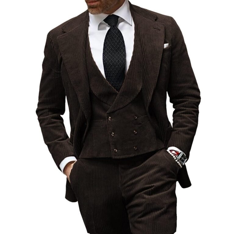 Ceehuteey Corduroy Men’s 3 Pieces Regular Fit Blazer (Blazer+vest+Pants) – 42R / Coffee