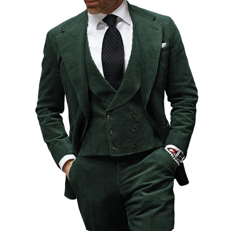 Ceehuteey Corduroy Men’s 3 Pieces Regular Fit Blazer (Blazer+vest+Pants) – 42R / Hunt