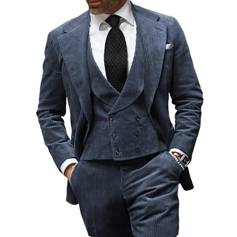 Ceehuteey Corduroy Men’s 3 Pieces Regular Fit Blazer (Blazer+vest+Pants) – 42R / Light