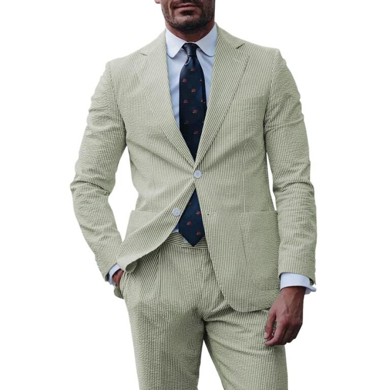 Ceehuteey Fashion Men’s 2-Pieces Striped Flat Notch Lapel Suit(Blazer+Pants) – Light