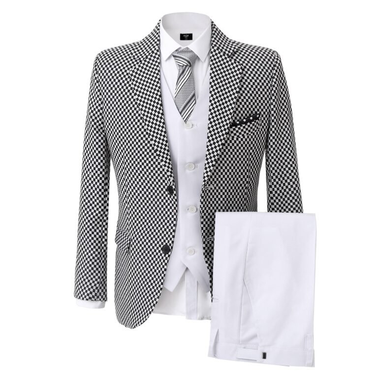 Ceehuteey Fashion Men’s 3 Pieces Plaid Notch Lapel Suit Men for Wedding Or Party