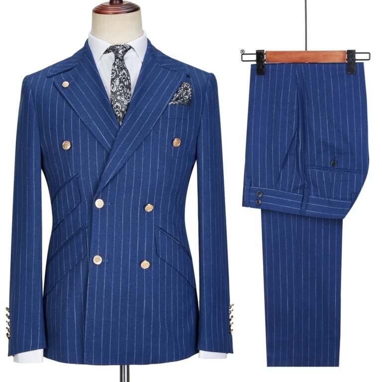 Ceehuteey Formal Bussiness Striped 2 Pieces Mens Peak Lapel Suit Tuxedos (Blazer+Pants)