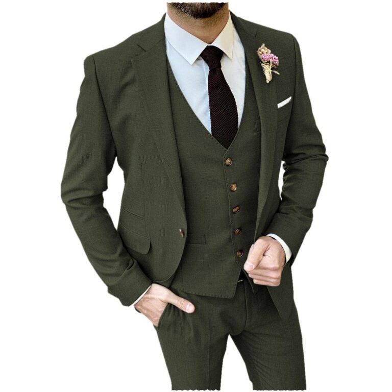Ceehuteey Formal Flat 3 Pieces Mens Suit Notch Lapel Blazer (Blazer+vest+Pants) – Army