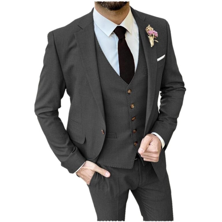 Ceehuteey Formal Flat 3 Pieces Mens Suit Notch Lapel Blazer (Blazer+vest+Pants) – Black /