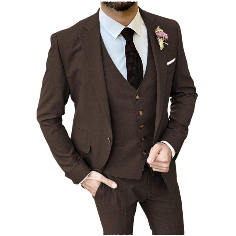 Ceehuteey Formal Flat 3 Pieces Mens Suit Notch Lapel Blazer (Blazer+vest+Pants) – Coffee