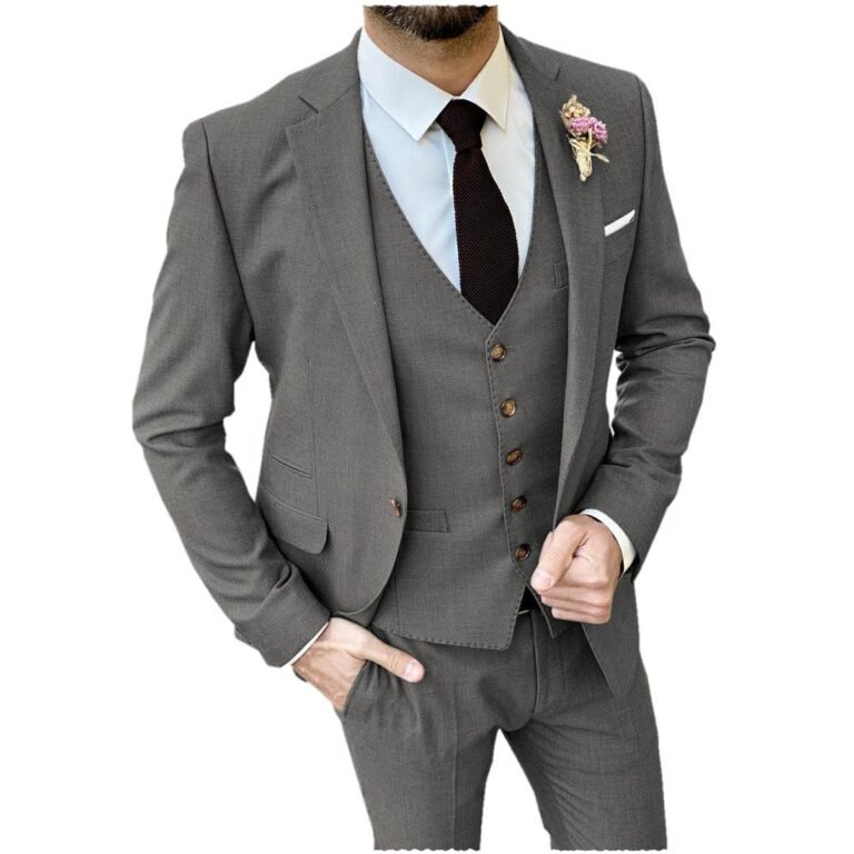 Ceehuteey Formal Flat 3 Pieces Mens Suit Notch Lapel Blazer (Blazer+vest+Pants) – Grey /