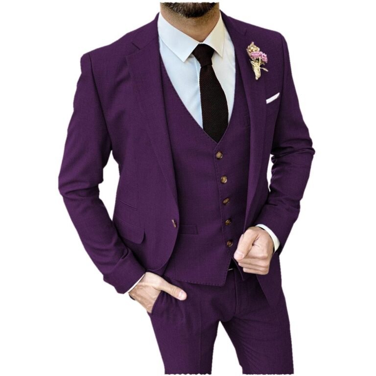 Ceehuteey Formal Flat 3 Pieces Mens Suit Notch Lapel Blazer (Blazer+vest+Pants) – Purple