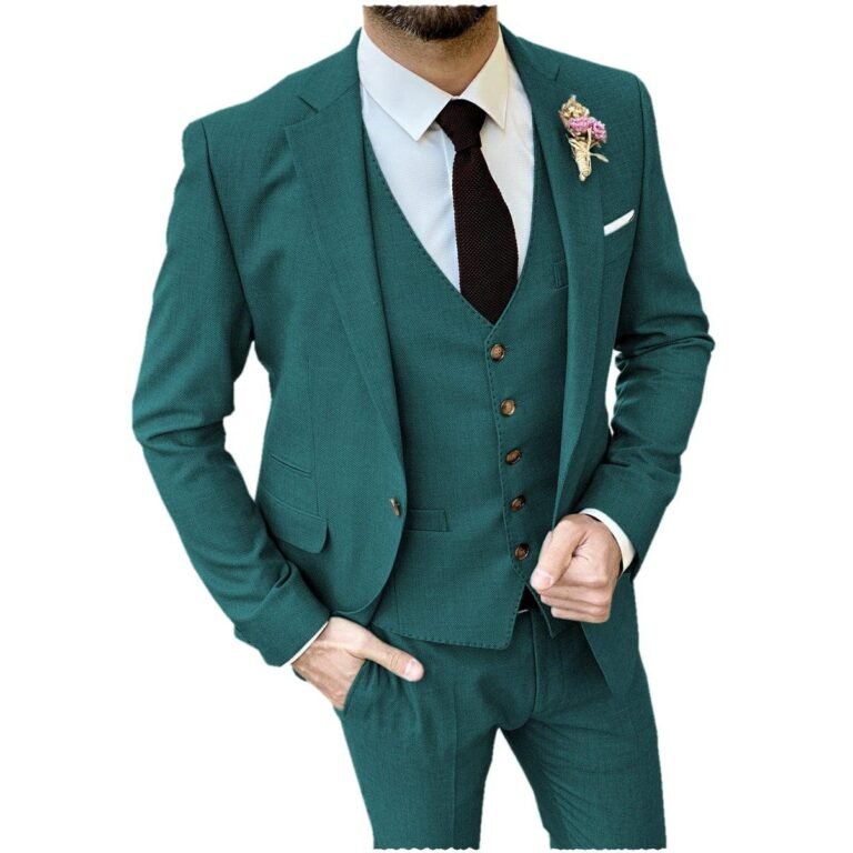 Ceehuteey Formal Flat 3 Pieces Mens Suit Notch Lapel Blazer (Blazer+vest+Pants) – Teal /