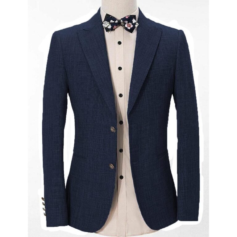 Ceehuteey Formal Linen Men’s Regular Peak Lapel Blazer – 42R / Navy