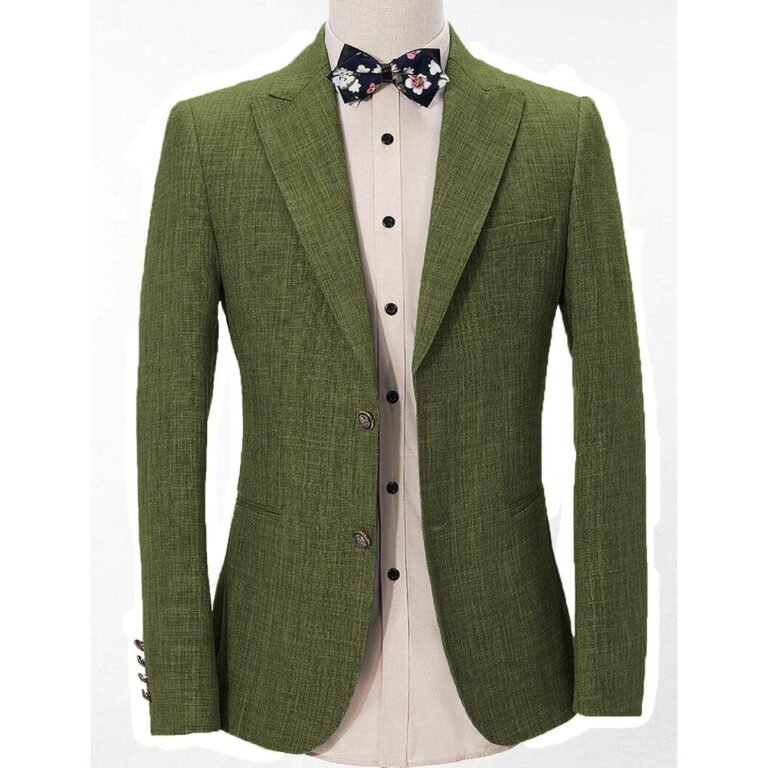 Ceehuteey Formal Linen Men’s Regular Peak Lapel Blazer – 42R / Olive Green