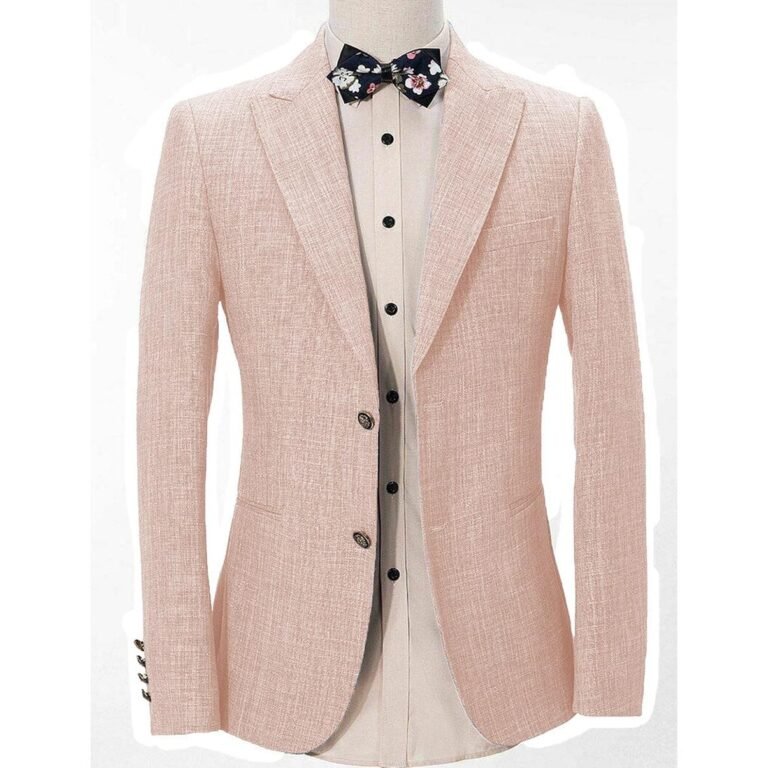 Ceehuteey Formal Linen Men’s Regular Peak Lapel Blazer – 42R / Pink