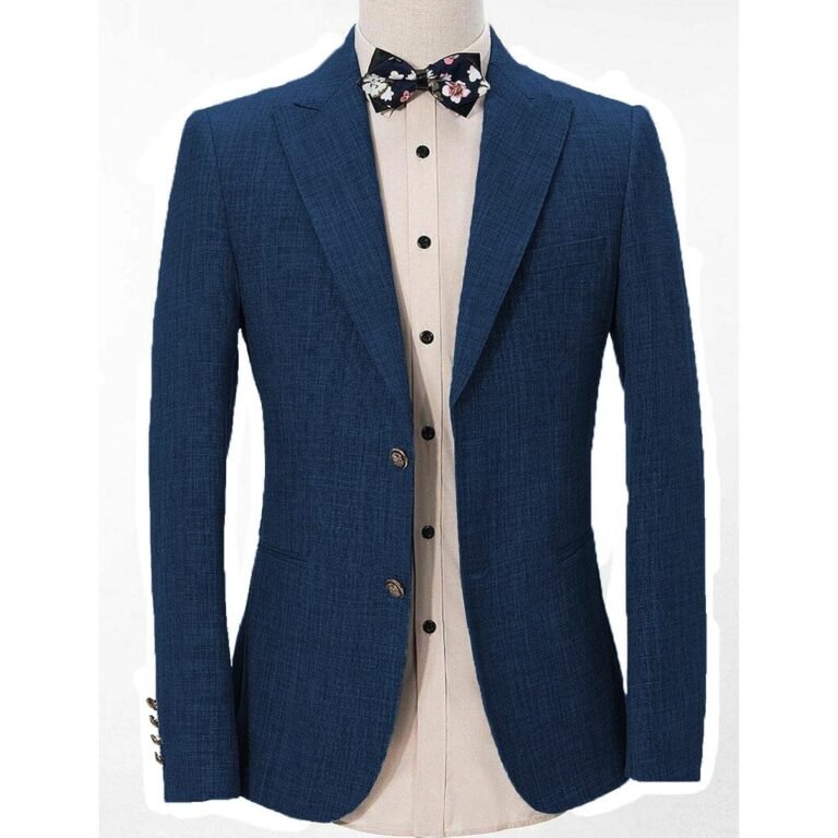 Ceehuteey Formal Linen Men’s Regular Peak Lapel Blazer – 42R / Royal Blue