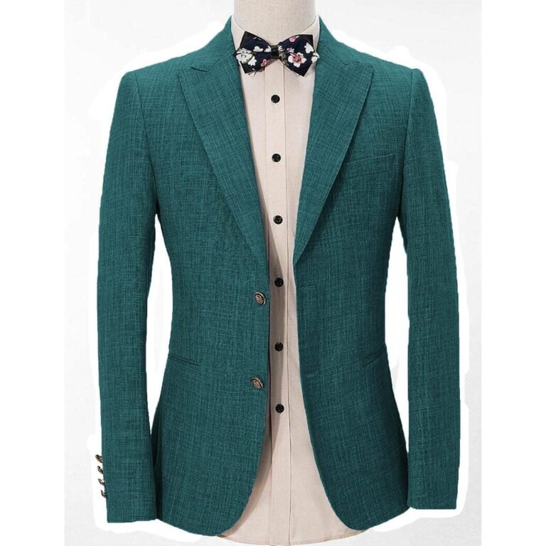 Ceehuteey Formal Linen Men’s Regular Peak Lapel Blazer – 42R / Teal
