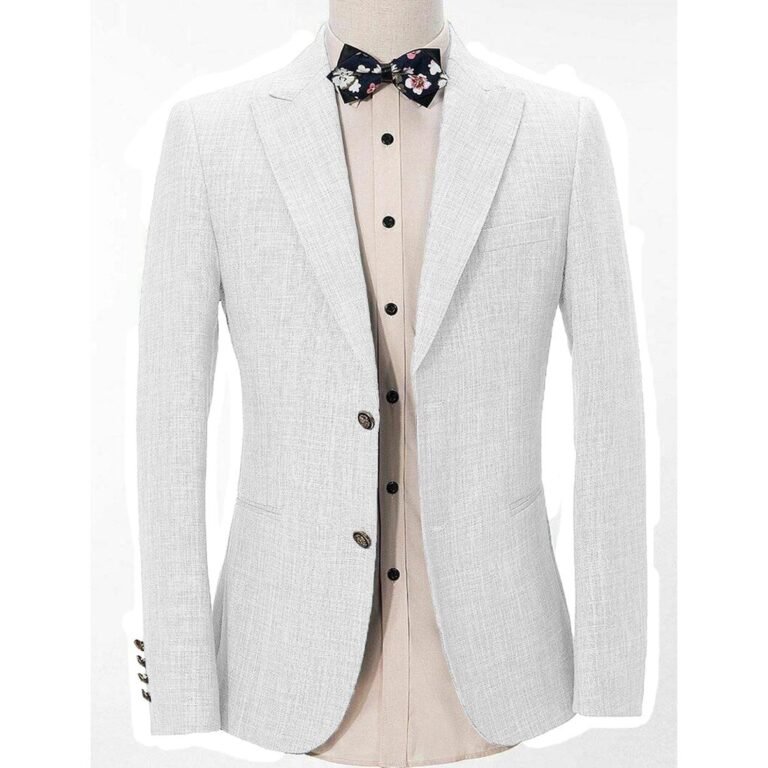 Ceehuteey Formal Linen Men’s Regular Peak Lapel Blazer – 42R / White