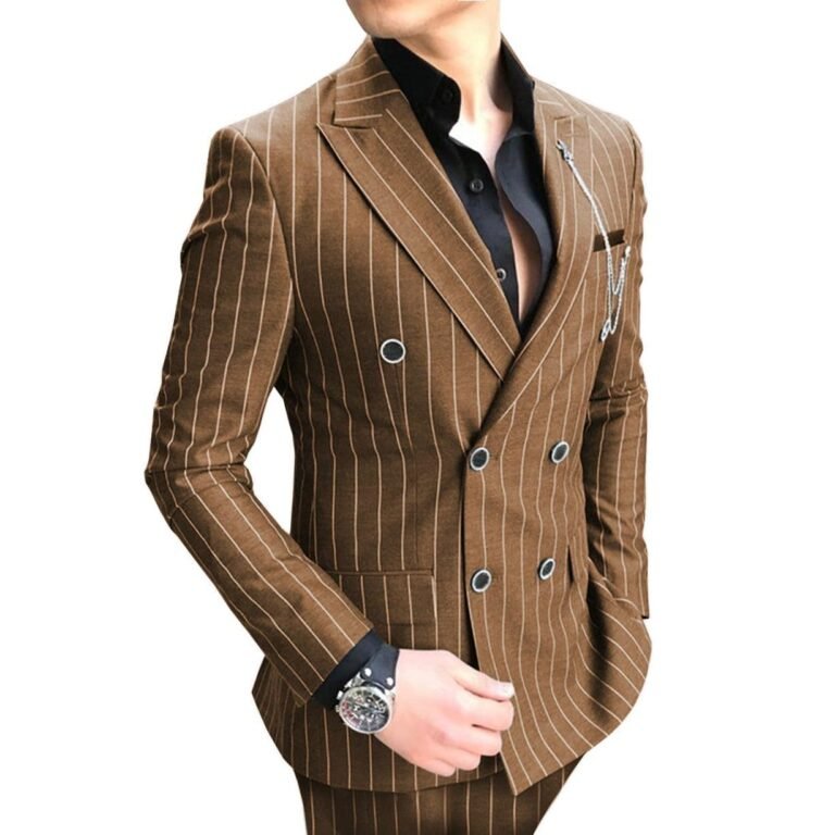 Ceehuteey Formal Men’s 2 Pieces Pinstripe Suit Peak Lapel Striped Tuxedos (Blazer+Pants)
