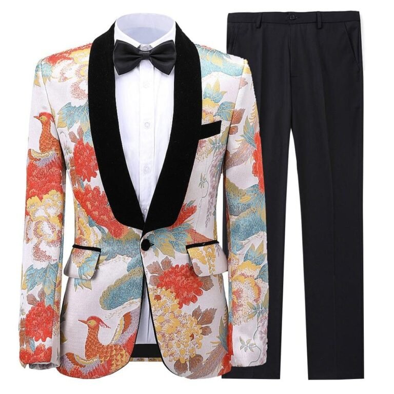 Ceehuteey Formal Men’s Suit Patterned 2 Piece Business Tuxedos (Blazer+Pants) – 42R /