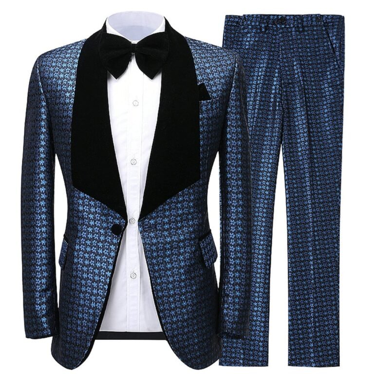 Ceehuteey Formal Men’s Suit Patterned Peak lapel 2 Piece Business Tuxedos (Blazer+Pants)