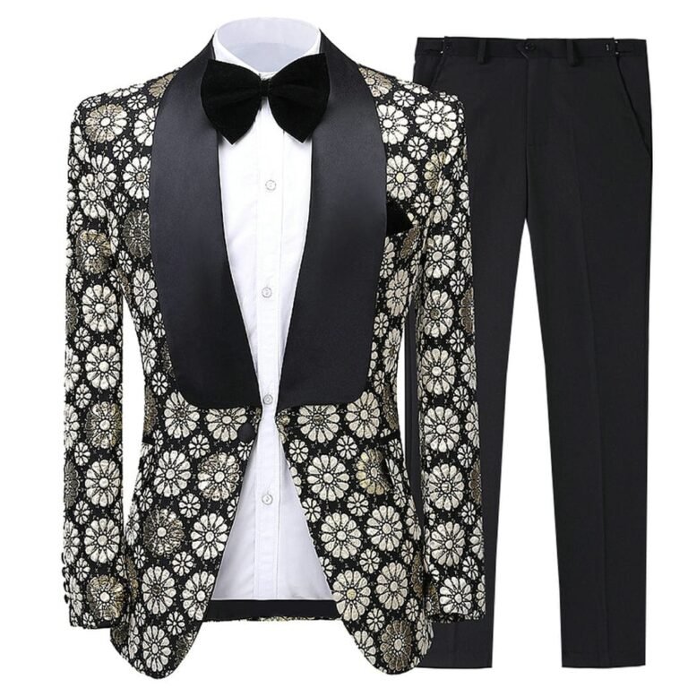 Ceehuteey Formal Men’s Suit Patterned Slim Fit 2 Pieces Business Tuxedos (Blazer+Pants)