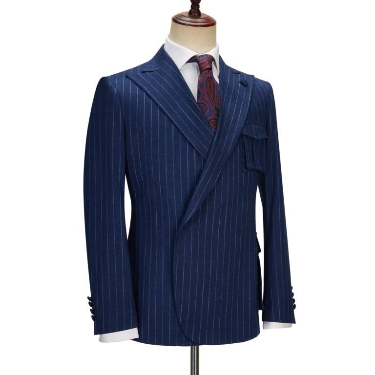 Ceehuteey Formal Striped 3 Pieces Mens Peak Lapel Suit Tuxedos (Blazer+Pants) – 42R /