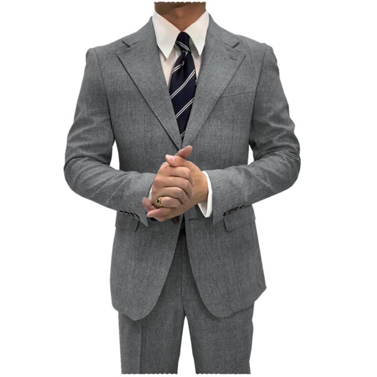 Ceehuteey Linen Suits For Men Business 2 Piece Fit Casual Notch Lapel Summer Grooms