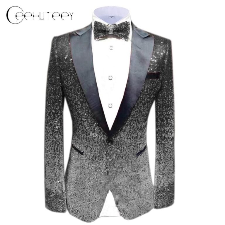 Ceehuteey Men Peak Lapel Gradual Change Color Sequins Tuxedos Suit Blazer – 42R /