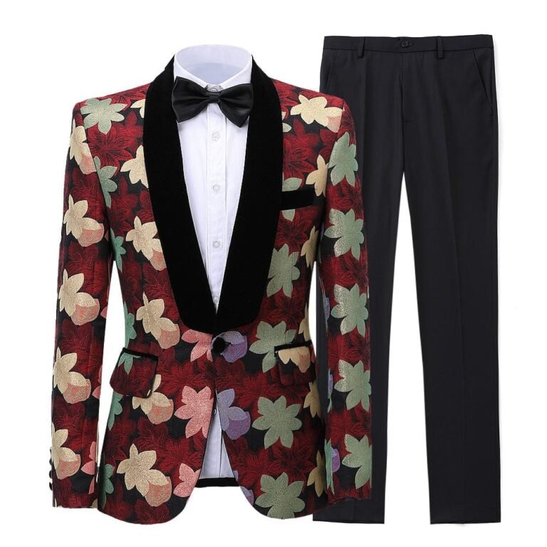 Ceehuteey Mens 2 Piece Floral Dress Suit One Button Dinner Tuxedo Jacket & Pants – 42R /