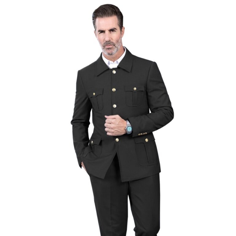 Ceehuteey Men’s 2 Piece Lapel With Metal Clasp Classic Fit vintage Suit – 42R / Black