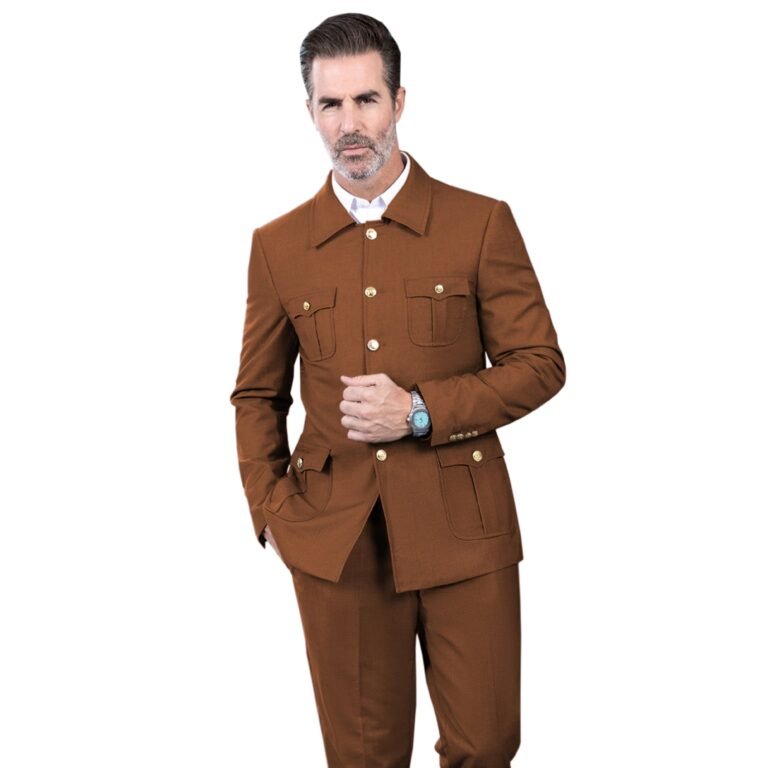 Ceehuteey Men’s 2 Piece Lapel With Metal Clasp Classic Fit vintage Suit – 42R / Brown