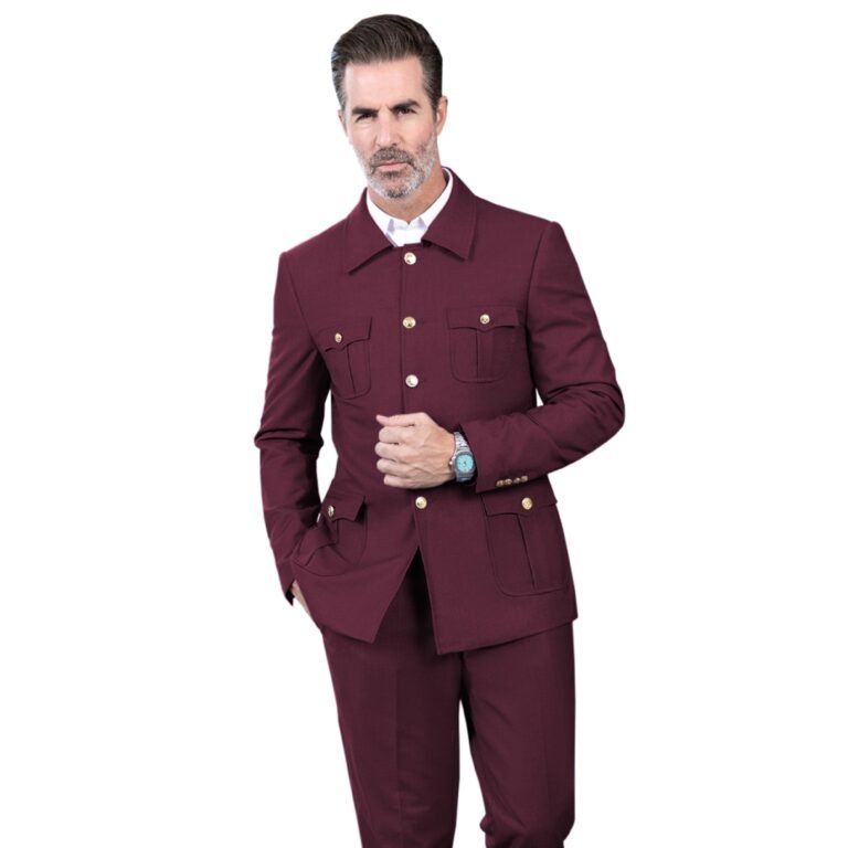 Ceehuteey Men’s 2 Piece Lapel With Metal Clasp Classic Fit vintage Suit – 42R / Burgundy
