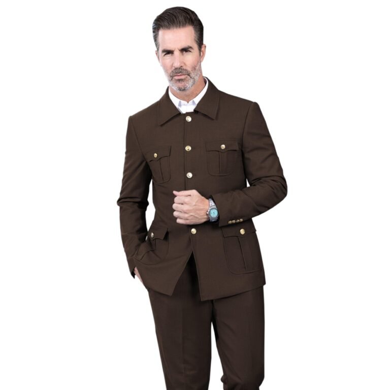 Ceehuteey Men’s 2 Piece Lapel With Metal Clasp Classic Fit vintage Suit – 42R / Coffee