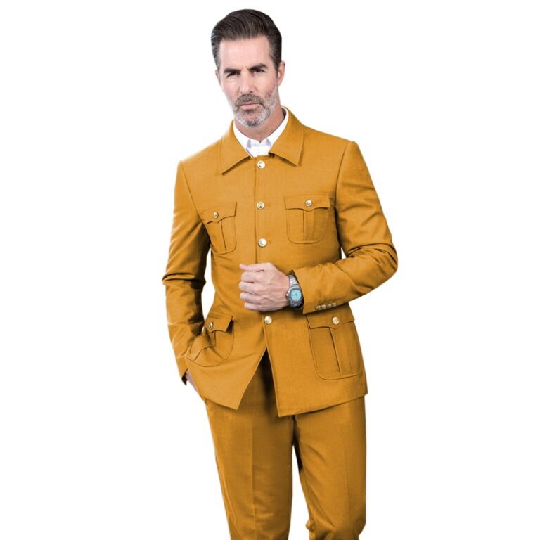 Ceehuteey Men’s 2 Piece Lapel With Metal Clasp Classic Fit vintage Suit – 42R / Gold