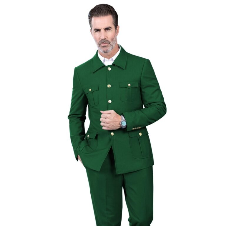 Ceehuteey Men’s 2 Piece Lapel With Metal Clasp Classic Fit vintage Suit – 42R / Green