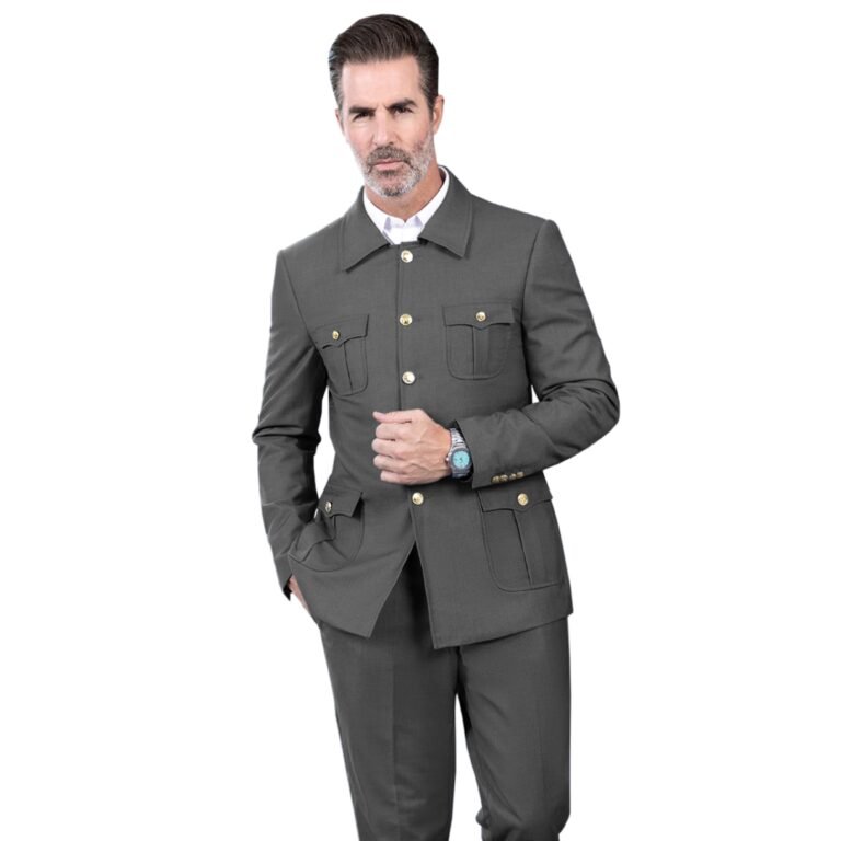 Ceehuteey Men’s 2 Piece Lapel With Metal Clasp Classic Fit vintage Suit – 42R / Grey