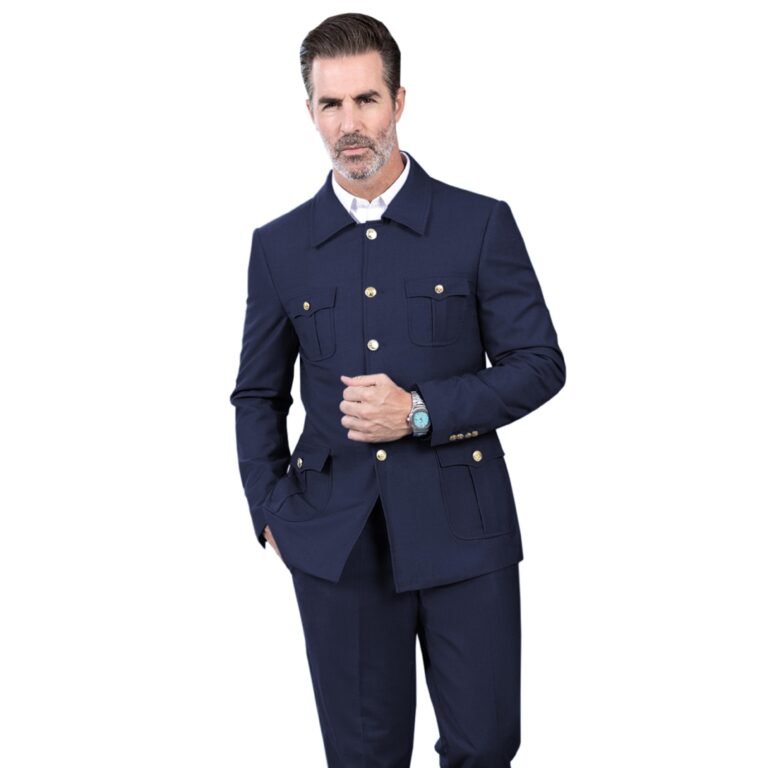 Ceehuteey Men’s 2 Piece Lapel With Metal Clasp Classic Fit vintage Suit – 42R / Navy