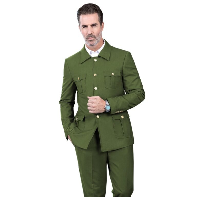 Ceehuteey Men’s 2 Piece Lapel With Metal Clasp Classic Fit vintage Suit – 42R / Olive