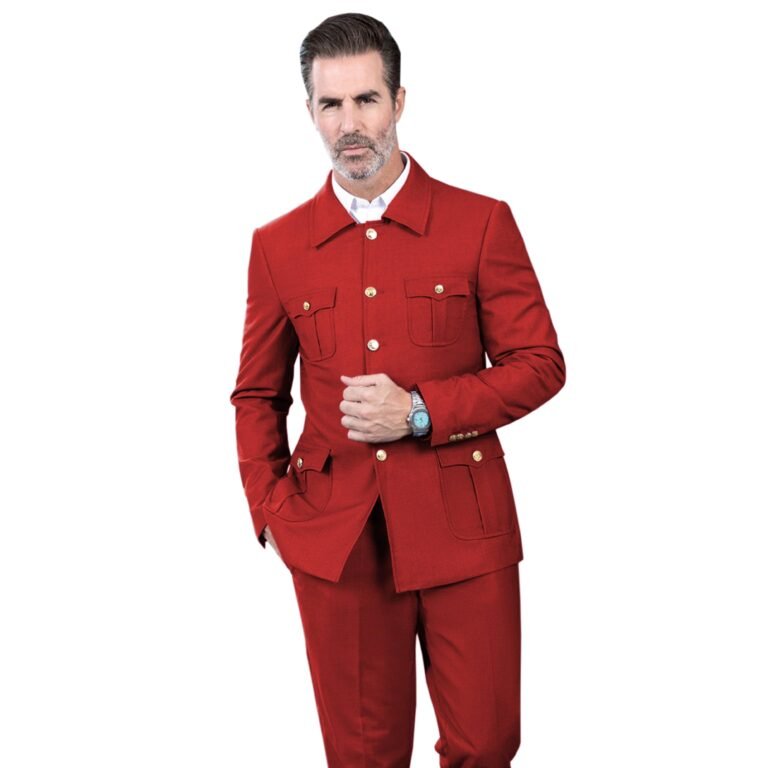 Ceehuteey Men’s 2 Piece Lapel With Metal Clasp Classic Fit vintage Suit – 42R / Red