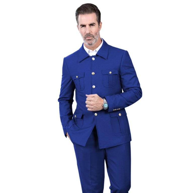 Ceehuteey Men’s 2 Piece Lapel With Metal Clasp Classic Fit vintage Suit – 42R / Royal Blue