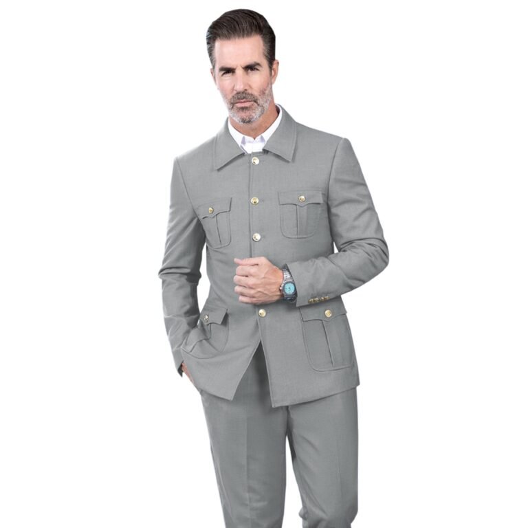 Ceehuteey Men’s 2 Piece Lapel With Metal Clasp Classic Fit vintage Suit – 42R / Silver