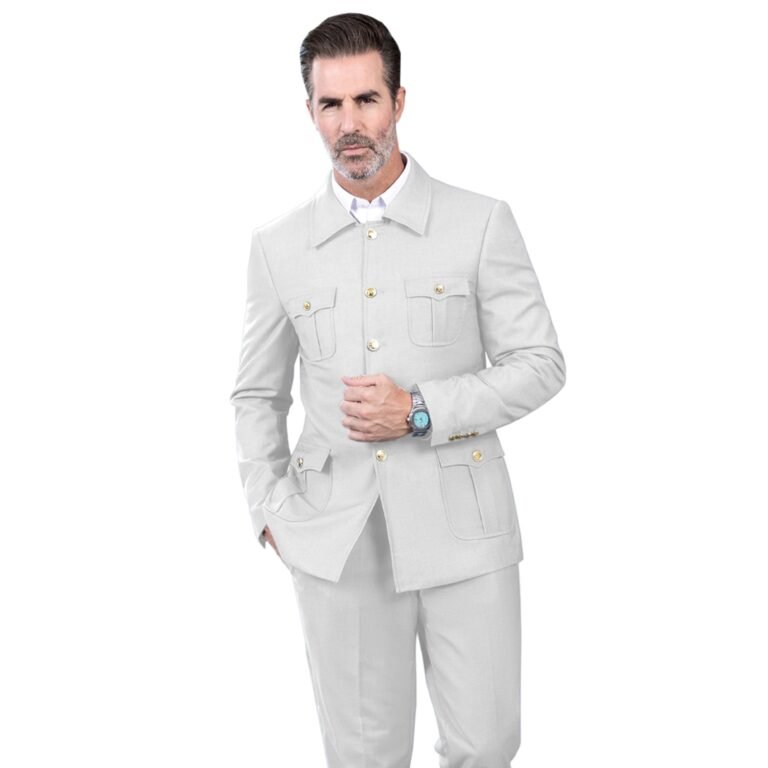 Ceehuteey Men’s 2 Piece Lapel With Metal Clasp Classic Fit vintage Suit – 42R / White