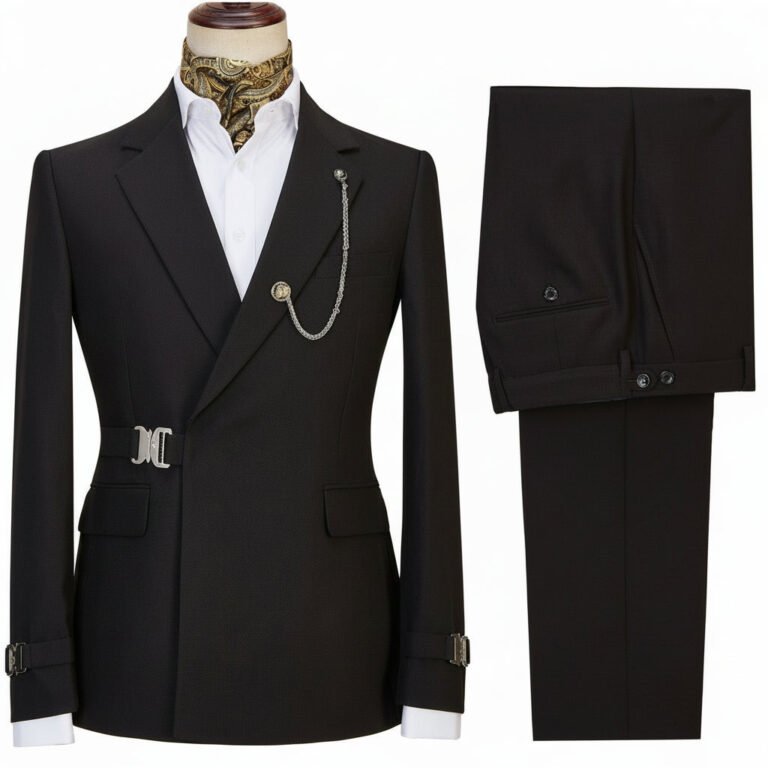 Ceehuteey Men’s 2 Piece Suit with Metal Clasp Slim Fit Suit Stylish Tuxedo Suit Set