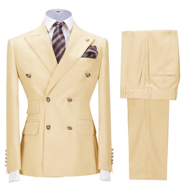 Ceehuteey Men’s 2 Pieces Double Breasted Slim Fit Peak Lapel Gent Suit (Blazer+Pants)