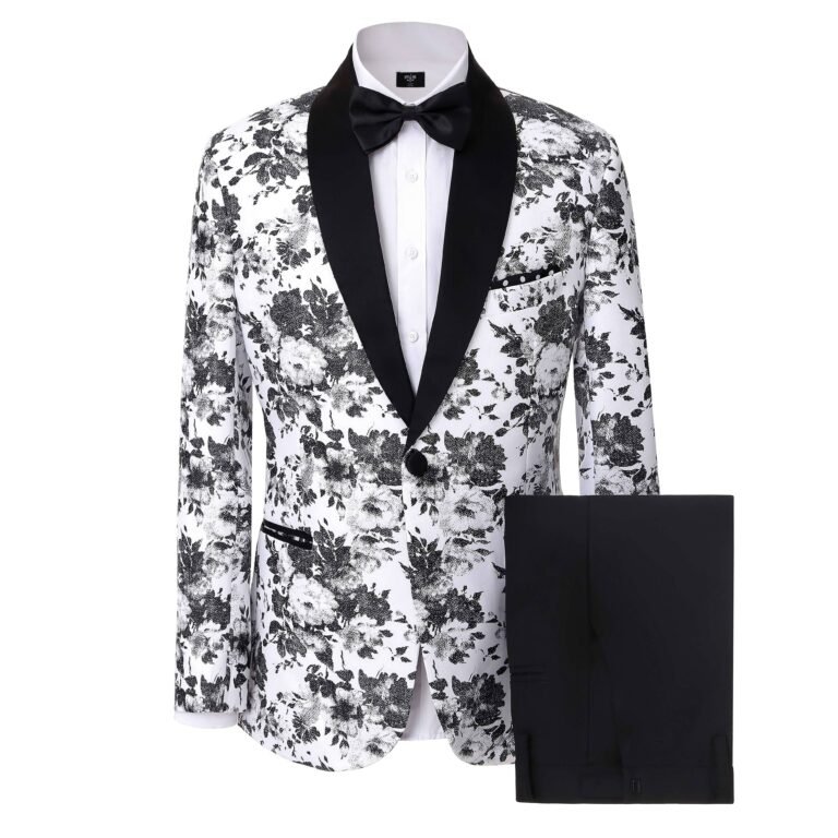Ceehuteey Men’s 2 Pieces Patterned Fashion Peak Lapel Floral Tuxedos And