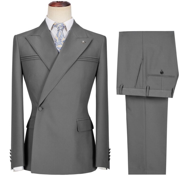 Ceehuteey Men’s 2 Pieces Peak Lapel Slim Fit One Button Gent Suit (Blazer+Pants) – 42R /
