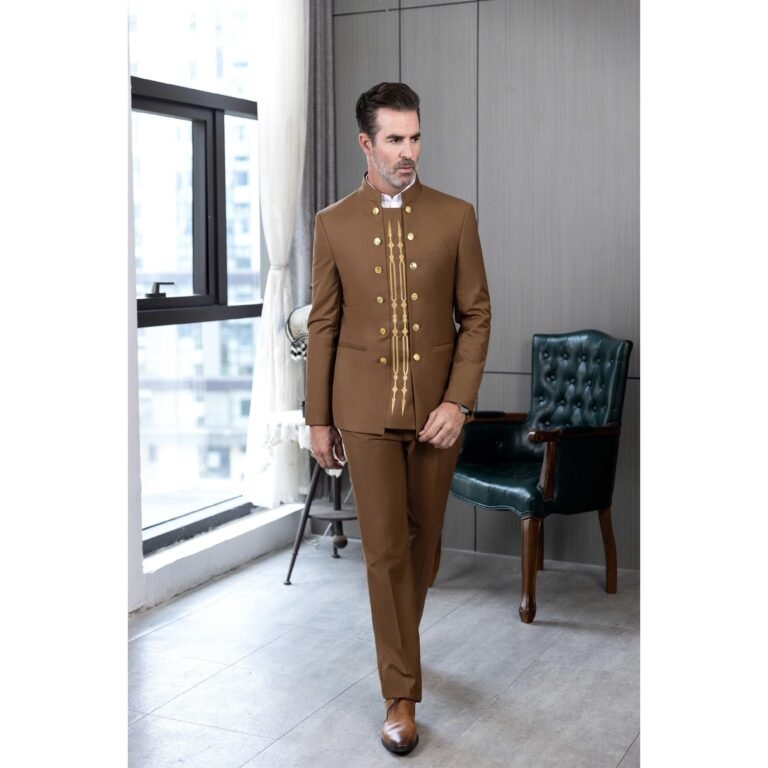 Ceehuteey Men’s 2 Pieces Stand Collar Chinese Classic Design Regular Fit