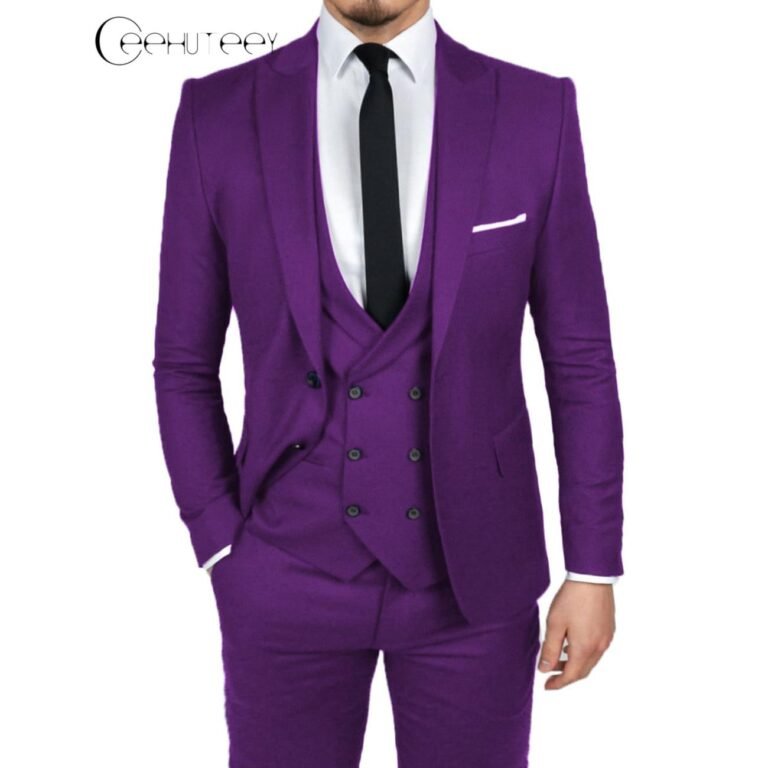 Ceehuteey Men’s 3 Pieces Dinner Suit Peak Lapel Tuxedos Groom (Blazer+vest+Pants)