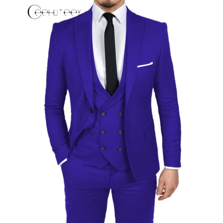 Ceehuteey Men’s 3 Pieces Dinner Suit Peak Lapel Tuxedos Groom (Blazer+vest+Pants) – Royal