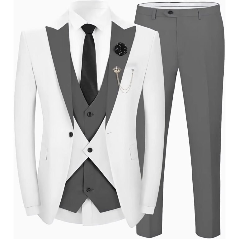 Ceehuteey Men’s 3 Pieces Leisure Flat Peak Lapel Tuxedos for Party – Dark Grey / 42R