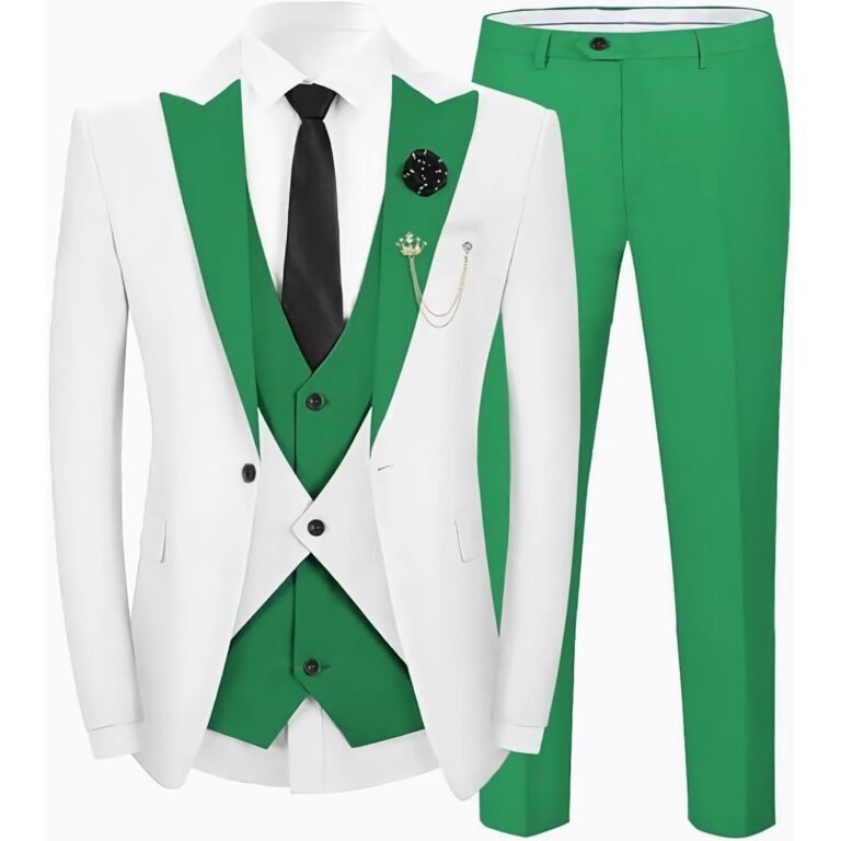 Ceehuteey Men’s 3 Pieces Leisure Flat Peak Lapel Tuxedos for Party – Green / 42R