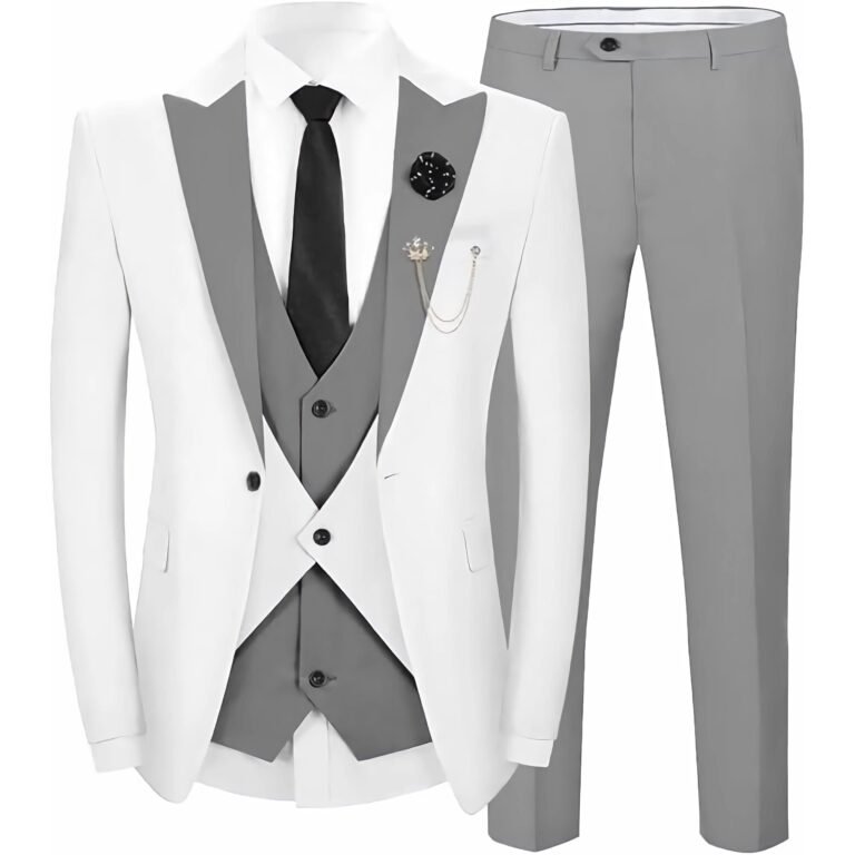 Ceehuteey Men’s 3 Pieces Leisure Flat Peak Lapel Tuxedos for Party – Grey / 42R